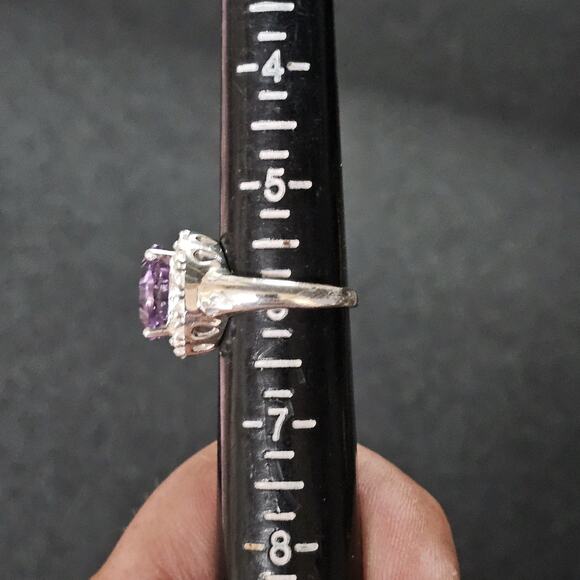 Sterling Silver Cushion Amethyst & White Zircon Ring Sz 6 Statement Birthstone - Picture 4 of 9